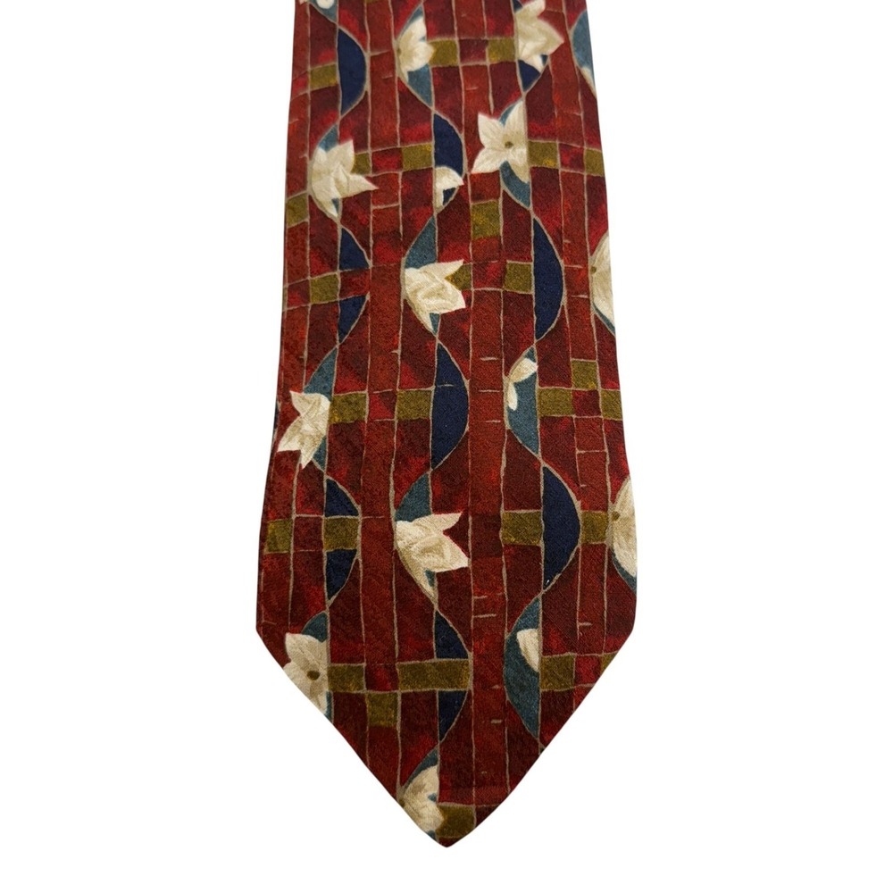 Ermenegildo Zegna Silk Tie Dark Red Burgundy Geometric Made in Italy 3.5 x 57"